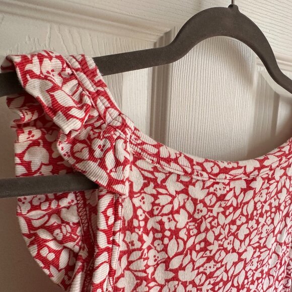 Women's XL Elle Ruffle Strap Red and White Floral Print Tank Top Flirty 2000s - Picture 5 of 6